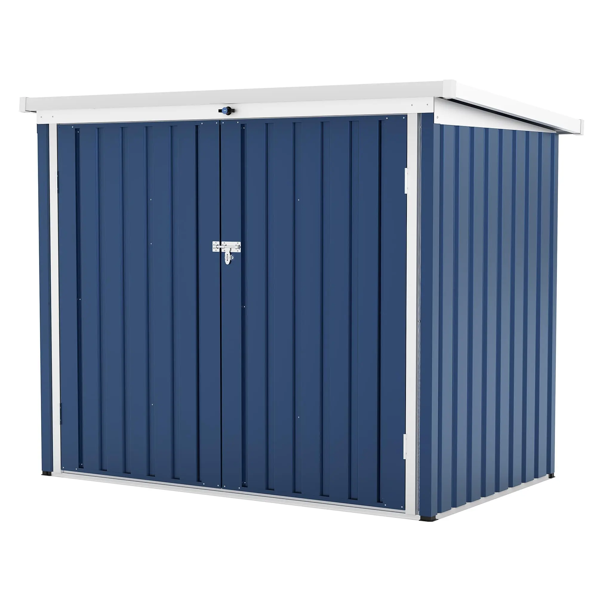 Outdoor Trash Can Storage Box with Lock Latch & Sloped Roof, Outdoor Storage Shed with Galvanized Steel Trash Bin Enclosure for Backyard, Blue
