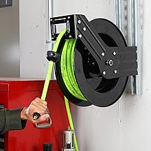 Flexzilla Open Face Retractable Air Hose Reel, 3/8 in. x 50 ft., Heavy Duty, Lightweight, Hybrid, ZillaGreen - L8611FZ