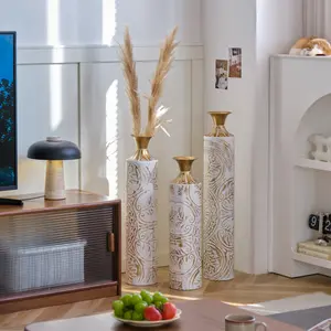 Floor Metal Vases Decorated White Metal vases Set of 3 gorgeous home decoration large glazed metal vases 24in/28.7in/33.5in height    RR