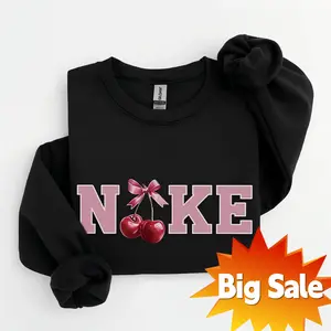 On Sale - Women's Pink Cherry Bow Sweater – Vintage Cotton Pullover, Stylish Classic Fit, High-Quality Print, Ideal Birthday Gift. Womenswear Apparel