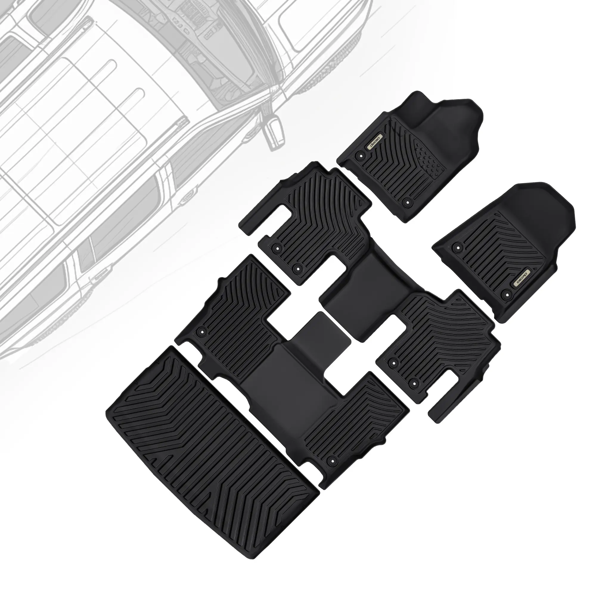 OEDRO TPE Floor Mats fits 2022-2025 Jeep Wagoneer 8 Seater, 1st & 2nd & 3rd Row and Cargo Mat Car Mats Full Set, All Weather, Waterproof