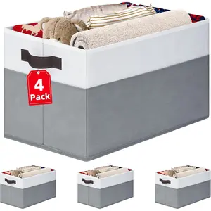 Large Storage Baskets for Shelves - 4 Pack Fabric Closet Organizers with Handles - 14"x10" Decorative Collapsible Baskets for Home Organization