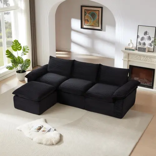corduroy black 2 pkgs (3seater+1 ottoman)