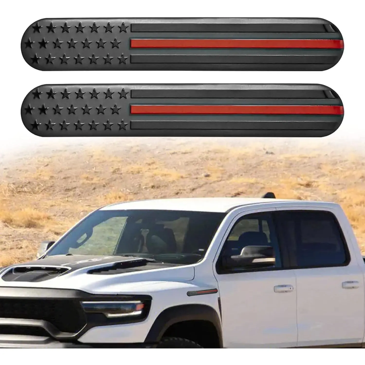 2Pcs USA American Metal Flag Auto Fender Emblem, Universal Embossed 3D Metal Adhesive Sport Styling Decal Badge, USA Flag Decal for Auto SUV Truck Motorcycle (Red)