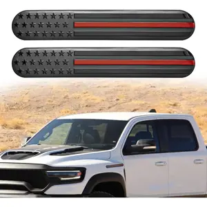 2Pcs USA American Metal Flag Auto Fender Emblem, Universal Embossed 3D Metal Adhesive Sport Styling Decal Badge, USA Flag Decal for Auto SUV Truck Motorcycle (Red)