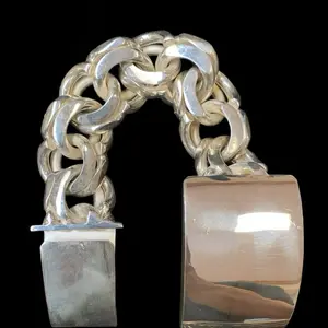 Ali Jewelers 30mm Chino ID Bracelet, Silver Costume Jewellery, Men's Accessories, Guys Gifts, Accessories for Adults