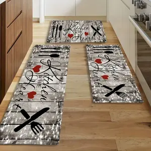 1pc Gray Polyester Kitchen Mat with Black & White Checkered Border - Machine Washable, Lightweight, Rectangular Floor Mat for Indoor/Outdoor Use, Perfect for Living Room, Bedroom, or Entryway, Kitchen Floor Mat