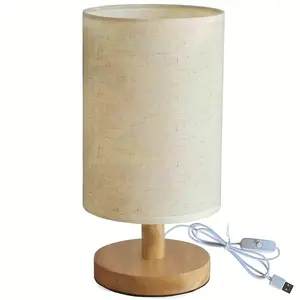 Bedside Table Lamp, Glowing Base Solid Wood Light Modern Nordic Solid Wood Bedroom Linen Shade Dimmable Bedside Lamp, Linen Lamp Shade, Wood Base, Table Lamp, Chinese Painting of Plum Blossoms And Birds, Dimmable Bedside Lamp