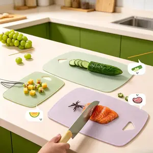 3-piece set of multi-color partitioned plastic cutting boards, made of food grade thickened material, with a portable hanging handle, anti slip and cutting resistant, suitable for meat, vegetables and fruits, and a healthy cooking tool for home kitchens