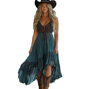 European and American summer retro western cowboy style casual printed dress Womenswear Comfort