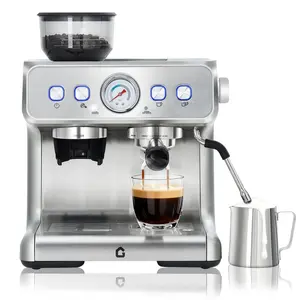 Stainless Steel Espresso Machine with Grinder – 20 Bar Pressure, Built-In Milk Frother, 2.8L Removable Water Tank, Adjustable Shot Volume – For Home & Office