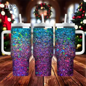 1pc Colorful Gradient Bead, 40oz Stainless Steel Handle Thermal Cup, Tumbler, Large Capacity Straw Ice Bar Cup, Coffee Cup or Travel Cup, Suitable for Outdoor Camping, Christmas and Mother's Day Gifts