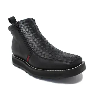"Xavier" Artillero Men's Petatillo Double Zipper Ankle Boot- Black
