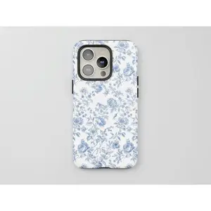 French Toile De-Jouy Case, Blue and White Floral Bouquet Phone Case Premium Film 2 in 1 IPhone Case - Durable, Shock Absorbing and Stylish Protection - Compatible with iPhone17 16, 15, 14, 13, 12, 11, Plus, Pro, Pro Max, Perfect birthday gift for friends.