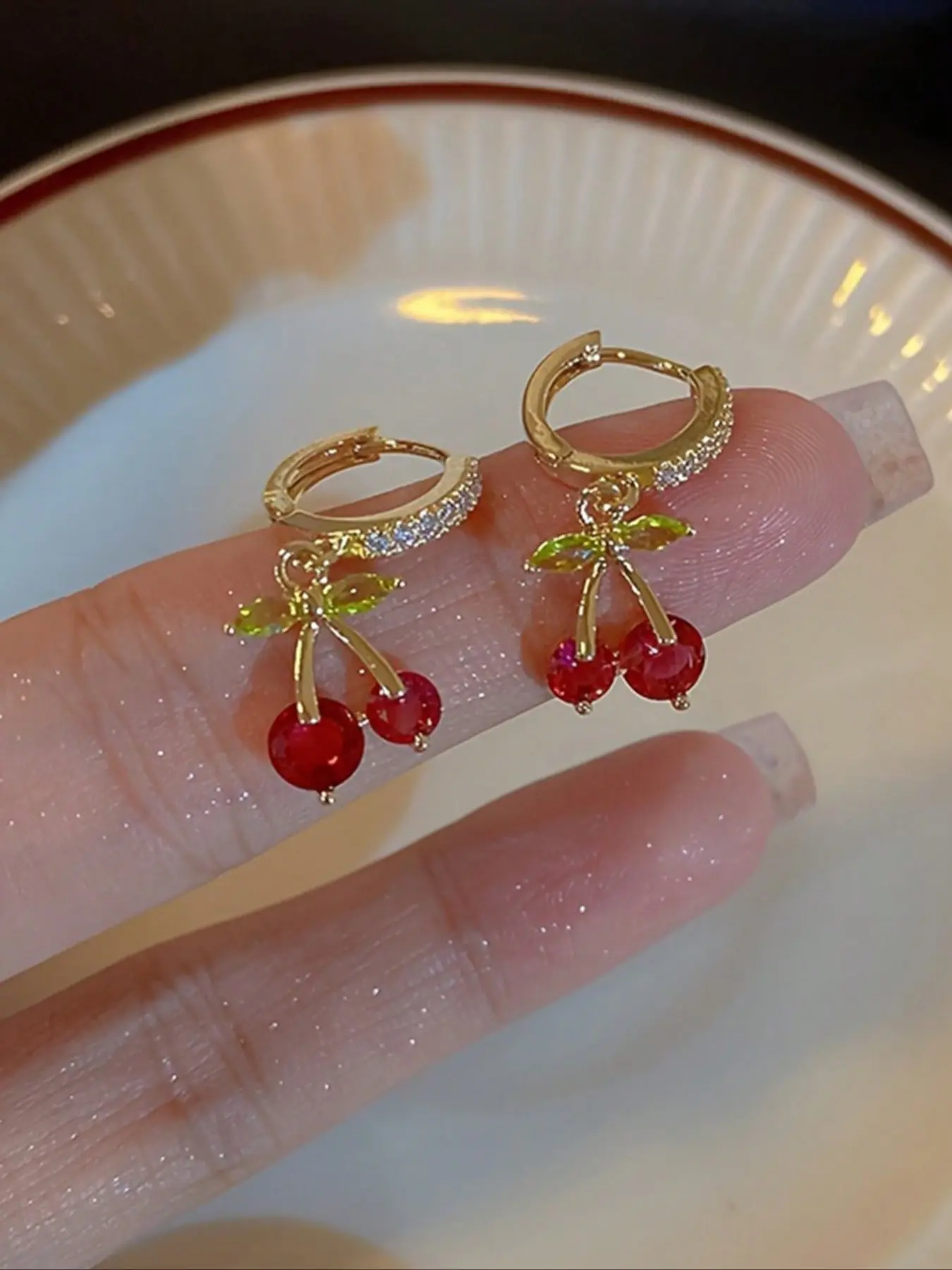 Cute Cherry Design Earrings, Fruit Veggie Earrings, Perfect Gift for Birthdays & Special Occasions, Casual Daily Wear Jewelry, Zinc Alloy Chain