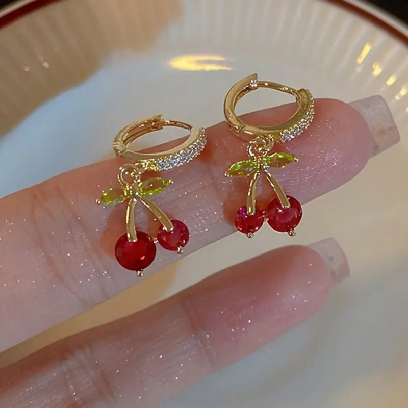 Cute Cherry Design Earrings, Fruit Veggie Earrings, Perfect Gift for Birthdays & Special Occasions, Casual Daily Wear Jewelry, Zinc Alloy Chain, Summer Jewelry