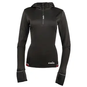 diadora Womens Warm Up Winter Quarter Zip Hoodie Running Athletic Outerwear  - Black