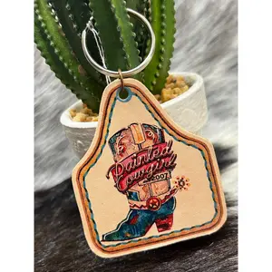 XOXO Leather Painted Cowgirl Western Store Boot Logo Keychain