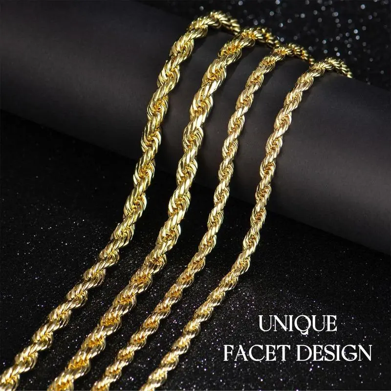 Plated Rope Chain Necklace for Women andMen,Upgraded Shine, Faceted Cut, Tarnish-Free, Goldstone necklace 6mm/8mm