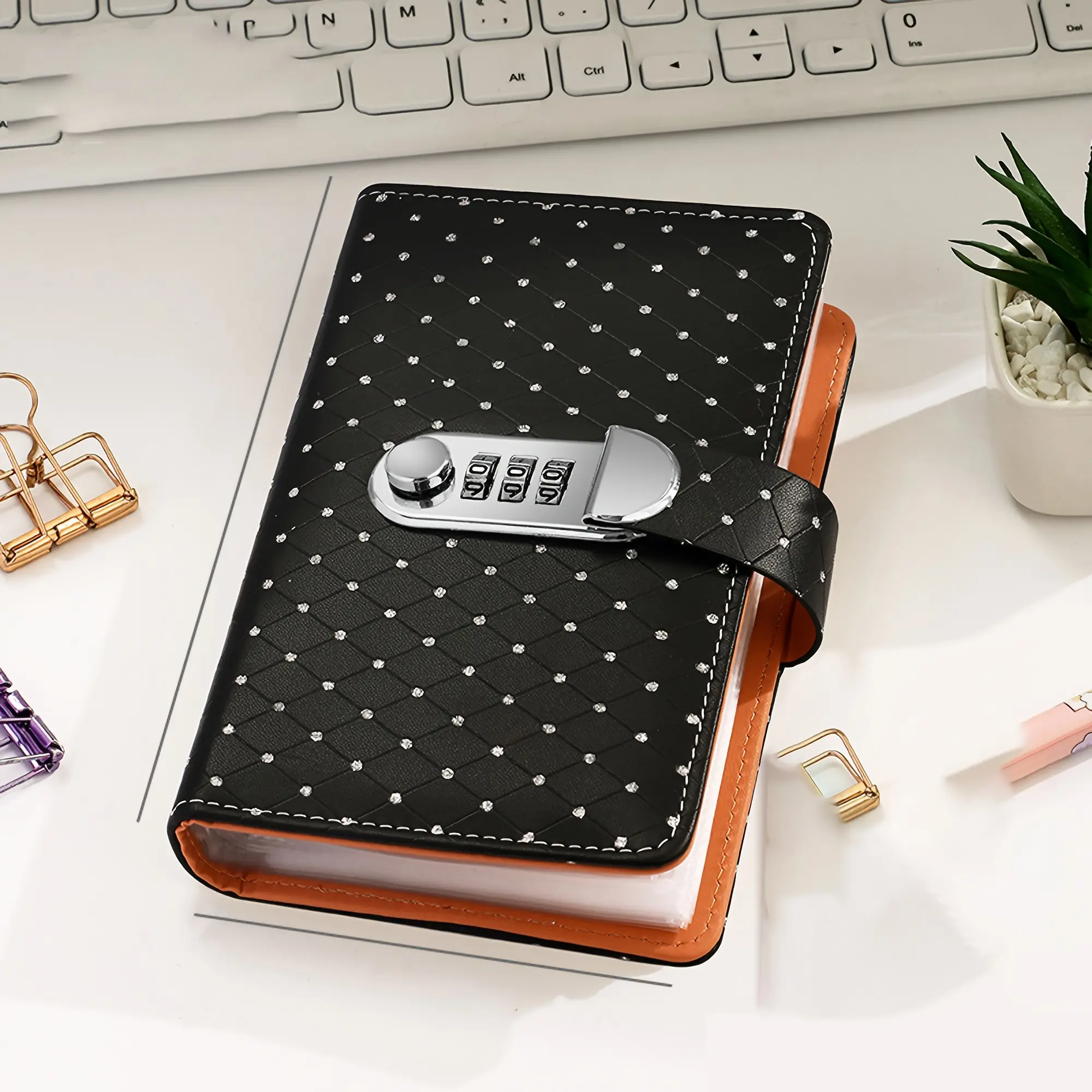 Cash deposit notebook with combination lock, large capacity bill storage bag, A6 storage book, Work notebook, Diary with lock