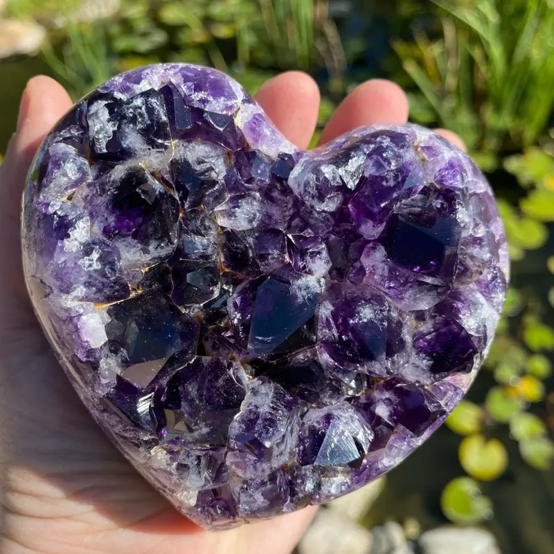 Large Size Natural Crystal Amethyst Druzy Heart - Super Sparkly Deep Purple Statement Item for Home, Room, House Decor