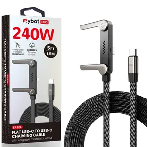 M MYBAT PRO 240W Easel Flat USB-C Charging Cable, 5FT Black, with Foldable Kickstand