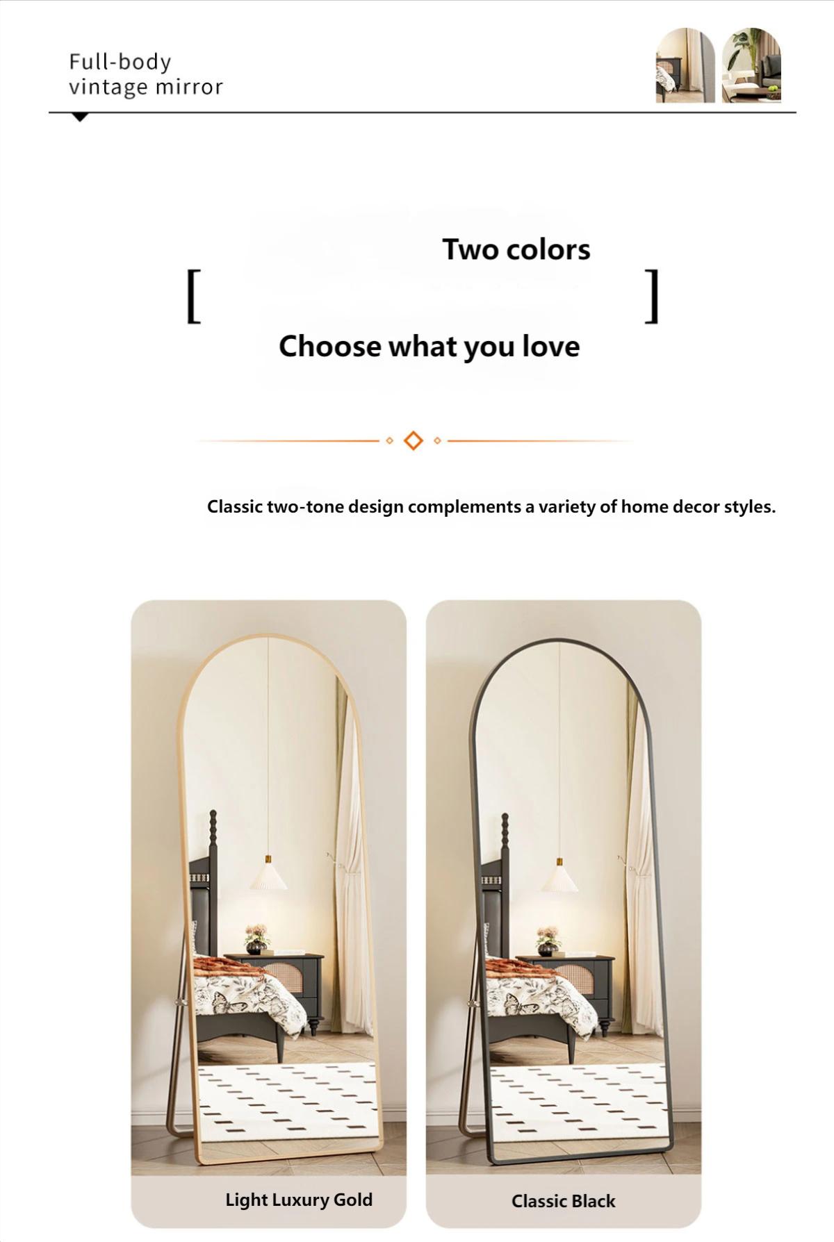Arched full-length mirror with bracket, full-length mirror, full-length mirror, floor standing mirror, home wall mounted mirror, simple dormitory, bedroom, hotel and bathroom, large mirror, living room and dressing room, wardrobe, hanging mirror for use