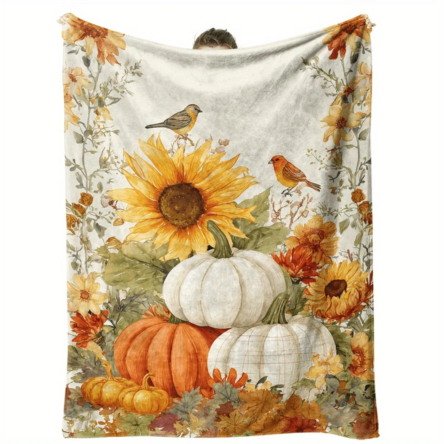 1pc Autumn Pumpkin & Sunflower Halloween Blanket - Soft Flannel Throw with Vibrant Fall Design, Perfect for Bed, Sofa, Office, Camping - Cozy Warmth for All Seasons, Seasonal Home Decor | Vibrant Fall Design | Comfortable Throw, H