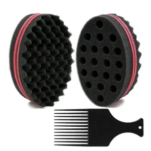 Big Holes Barber Hair Brush Sponge Dreads Locking Twist Afro Curl Coil Wave Hair Care Tool, 2 Pcs with 1 Pc Hair Pick