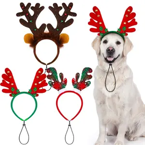 Christmas Pet Headband Antlers Bell Hair Accessories Holiday Party Dress Up Pet Christmas Hat Cat Dog Headband