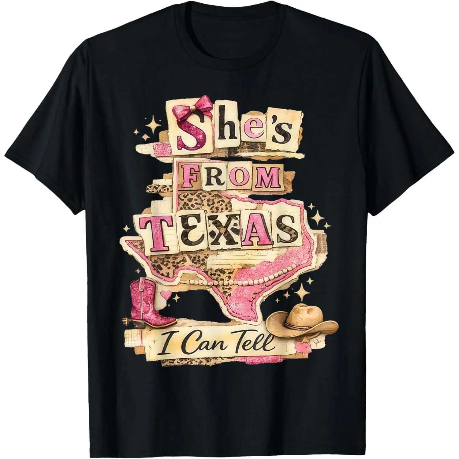 Women's Lady 100% Cotton Short-Sleeve Round Neck Retro Vintage Texas-Girl T-Shirt - "She's from Texas I Can Tell" Graphic Tee