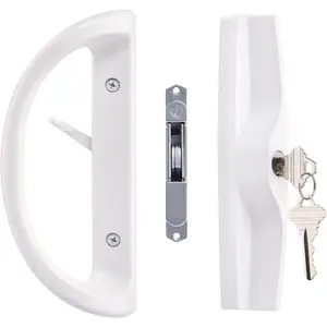 Sliding Door Handle Set with Key Cylinder and Mortise Lock, Full Replacement Handle Lock Set Fits Door Thickness from 1-1/2" to 1-3/4", 3-15/16" Screw Hole Spacing, Reversible(Non-Handed)