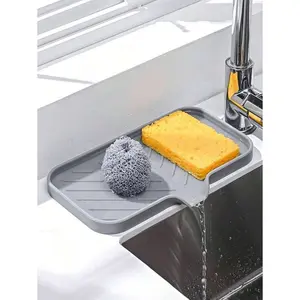 Household Essentials Silicone Sink Drain Mat, Non-slip Sink Drying Mat, Kitchen Gadget Space Saver, Self-draining Sponge Holder, Kitchen Accessories,home kitchen utensil, faucet mat