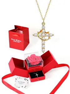 Crown Cross Pendant Necklace Gift Box Set, Mom Pendant Necklace, Believer Necklace, Birthday Gift for Mom Grandma Grandmother, Exquisite Jewelry Gift