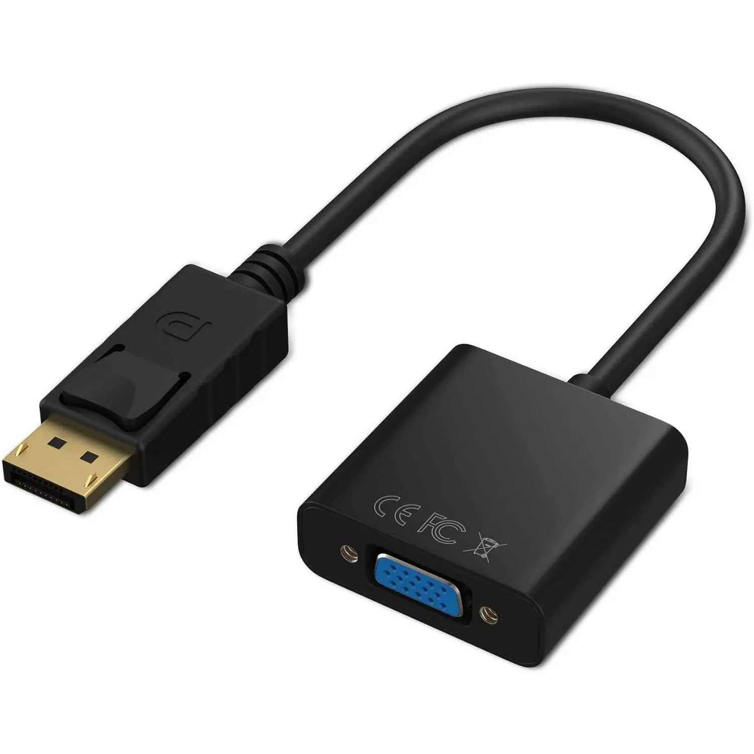 Compact 1-Way DisplayPort (DP) to VGA Male-Female Converter - Plug-and-Play, VGA Input, Black