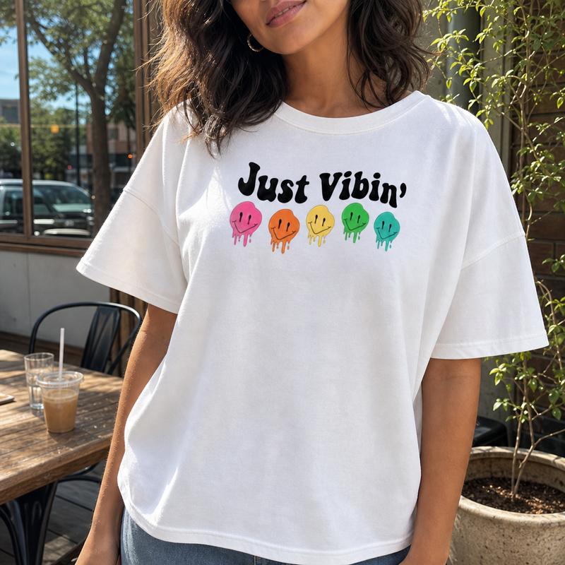 Women's Plus Size 100% Cotton Crew Neck Short-Sleeve T-Shirt - Retro Vibe Melting Smileys Graphic Print Casual Streetwear Top