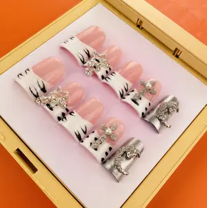 FY102-22-10 Pcs Handmade Duck Nails Neon Sweet Shot｜3D Swirl Target & Glow Chains｜Coachella Headliner