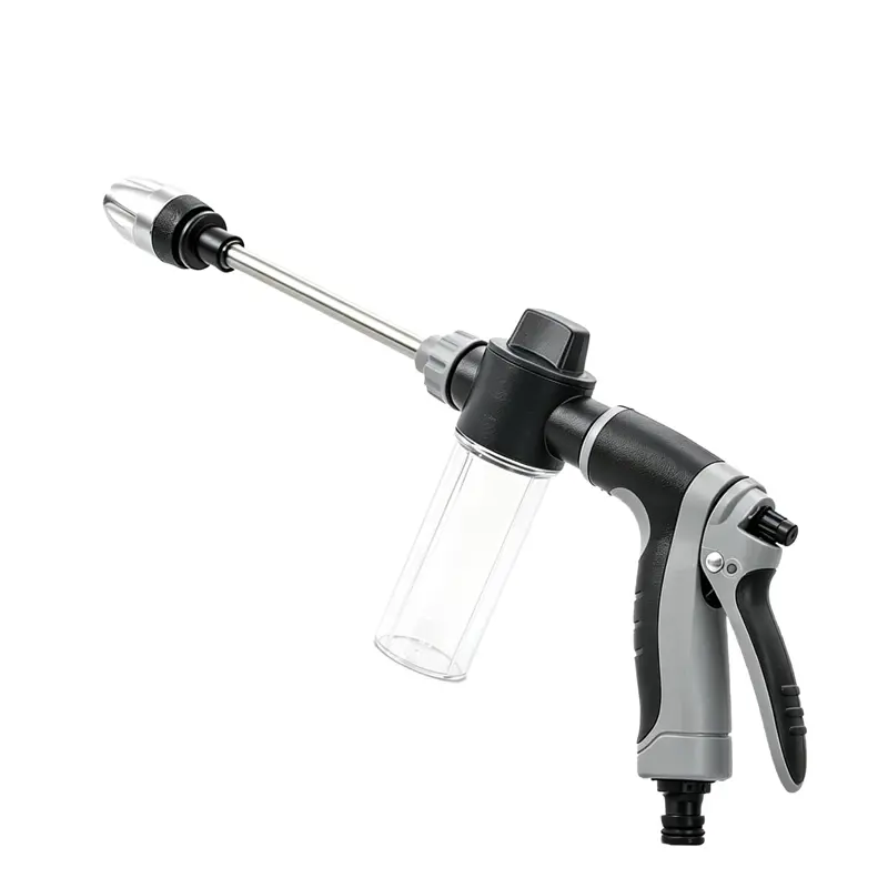 Handheld High-Pressure Portable Sprayer Attachment Pressure Washer for Household Users, Adjustable Nozzle, Soap Dispenser, Foam Lance, Garden Hose Nozzle, Rubber Handle, Cleans Car Surfaces, Vehicle/Garden Areas, Metal/Rubber