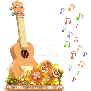 Flower Bouquet Guitar Building Blocks Set, 909PCS Music Instruments Ukulele Bricks Set, Gifts for Adults and Kids