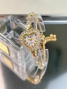 Alloy Bracelet Watch Set with Heart-Shaped Box, Arabic Numerals Dial, Quartz Movement, Adjustable Band, Elegant Design for Men & Women, Bracelet Jewelry, Romantic Bracelet Set