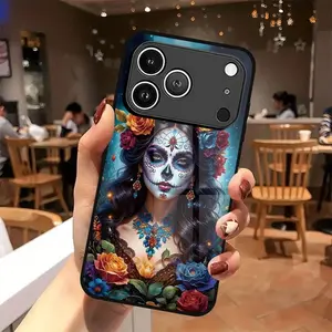 Day of the Dead Catrina Floral Phone Case for iPhone 17 16 15 14 13 12 11 PRO MAX PLUS,AIR  - Creative Fashion Design, Unisex, Holiday Gift for Friends, Family, Boyfriend, Girlfriend, Full-Body Drop Protection Case, Mobile Accessory