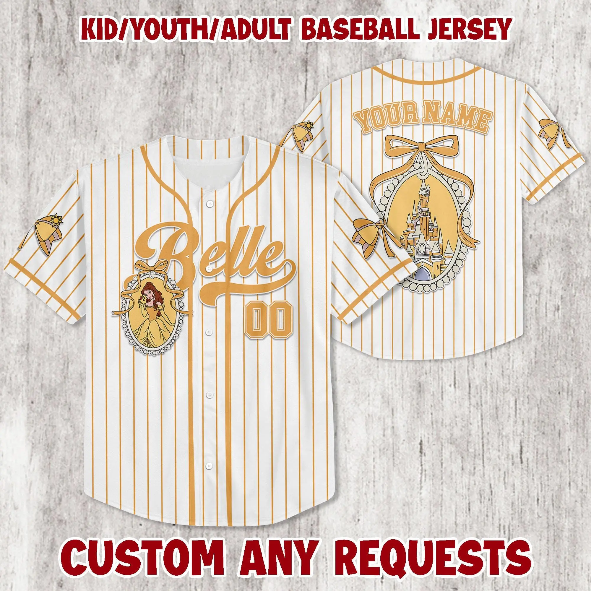 Custom   Princess Belle Castle Bow Jersey  Jersey for Kids  Youth & Adults     Castle Bow Jersey