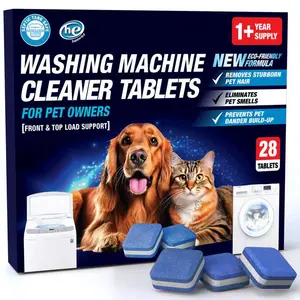 Washing Machine Cleaner Pro Tablets for Pet Owners - 28 Pack, Front & Top Load Washer Deep Cleaning, Septic Tank Safe, HE Support, Remove Stubborn Pet Hair, Eliminates Smells, Prevents Dander Build-up