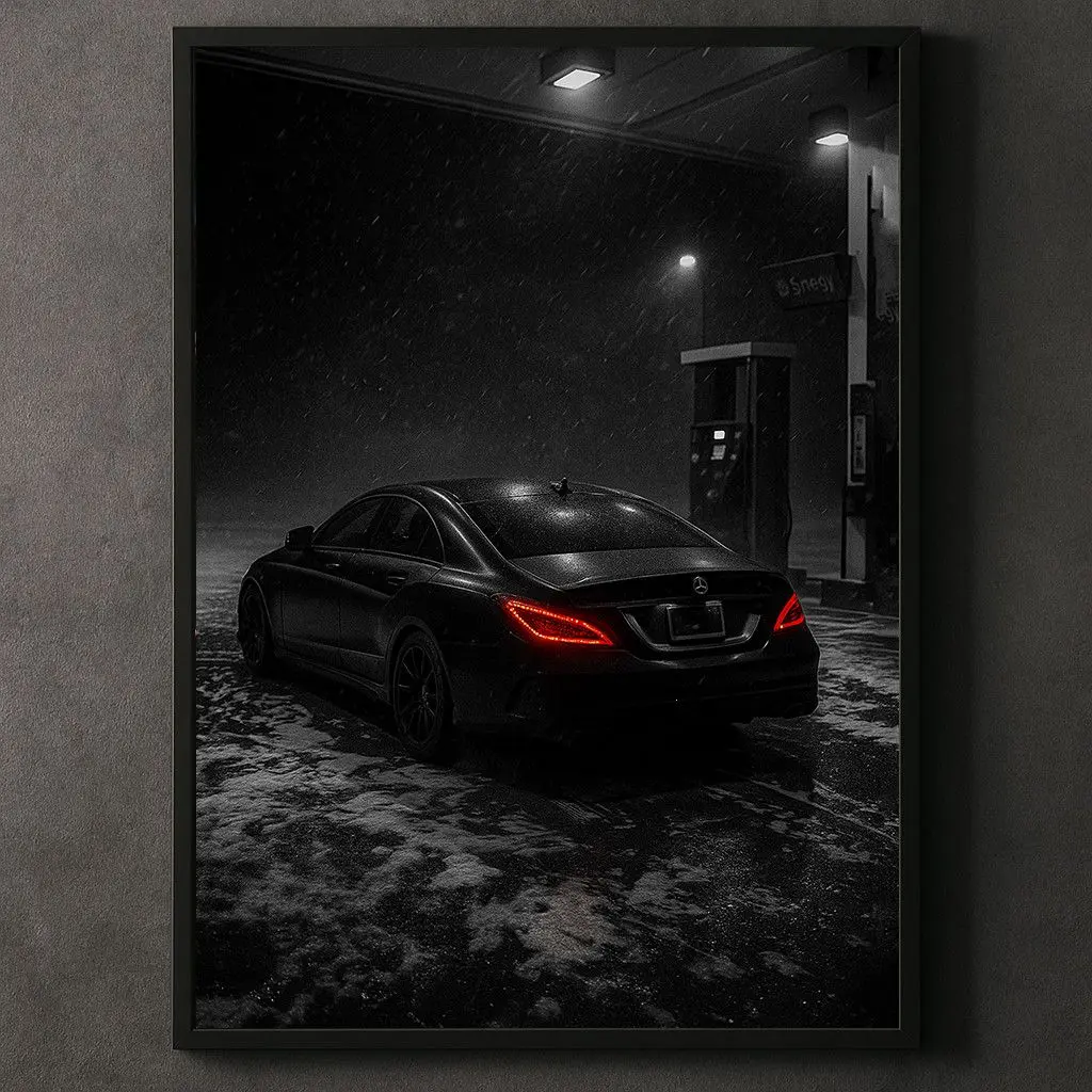 Mercedes Cls63 Poster Dark Winter Night Luxury Car Wall Art Print Garage Decor