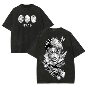 Vintage Washed Uchiha Obito Naruto Anime T-Shirt - 100% Cotton Double Sided Graphic Unisex Plus Size Classic Fit Short Sleeve Tee for Anime Fans Naruto Shippuden Menswear Top