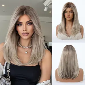16 Inch Long Straight Blonde Wigs for Women, Gorgeous Fluffy Wigs with Curtain Bangs, Synthetic Full Machine Wigs, Soft & Lightweight for Daily Wear & Casual Outings,Eye-Catching Hair Wigs for Party, Festival & Holiday Looks