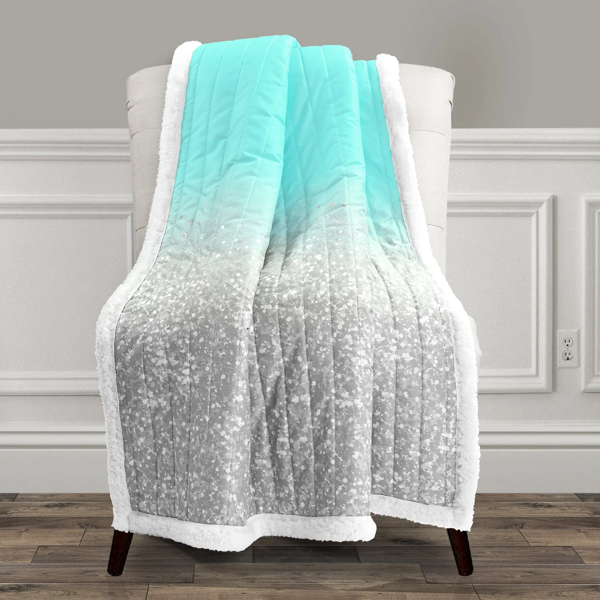 Lush Decor Fluffy Glitter Ombre Metallic Printed Sherpa Throw Blanket - 60x50 in Faux Sherpa Lining, Soft Cloth for Home & Pet Use, Fluffy Throw, Printed Blankets, Soft Throws Blanket