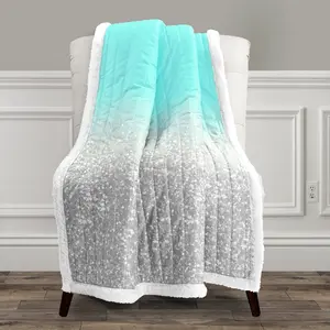 Lush Decor Glitter Ombre Metallic Print Sherpa Throw - Cozy 60x50 Inch Faux Sherpa Lining & Glitter Pattern for Home & Pet Use