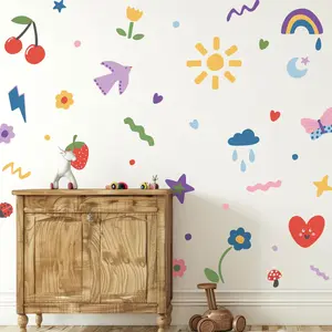 60pcs/set Doodle Fabric Wall Sticker,Colourful Abstract Wall Stickers, Safety Colorful Kids Fun Doodle DIY Wall Stickers for Kids Room, Bathroom, Window