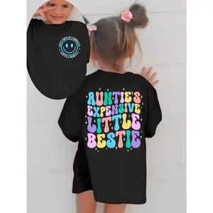 Girls "Aunties Expensive Little Bestie"Double-Side Print 100% cotton Short Sleeve T-shirt, Comfy Casual Tees For Girls Summer